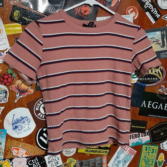 Striped Pink Forever21 Tee - Picture 1 of 4